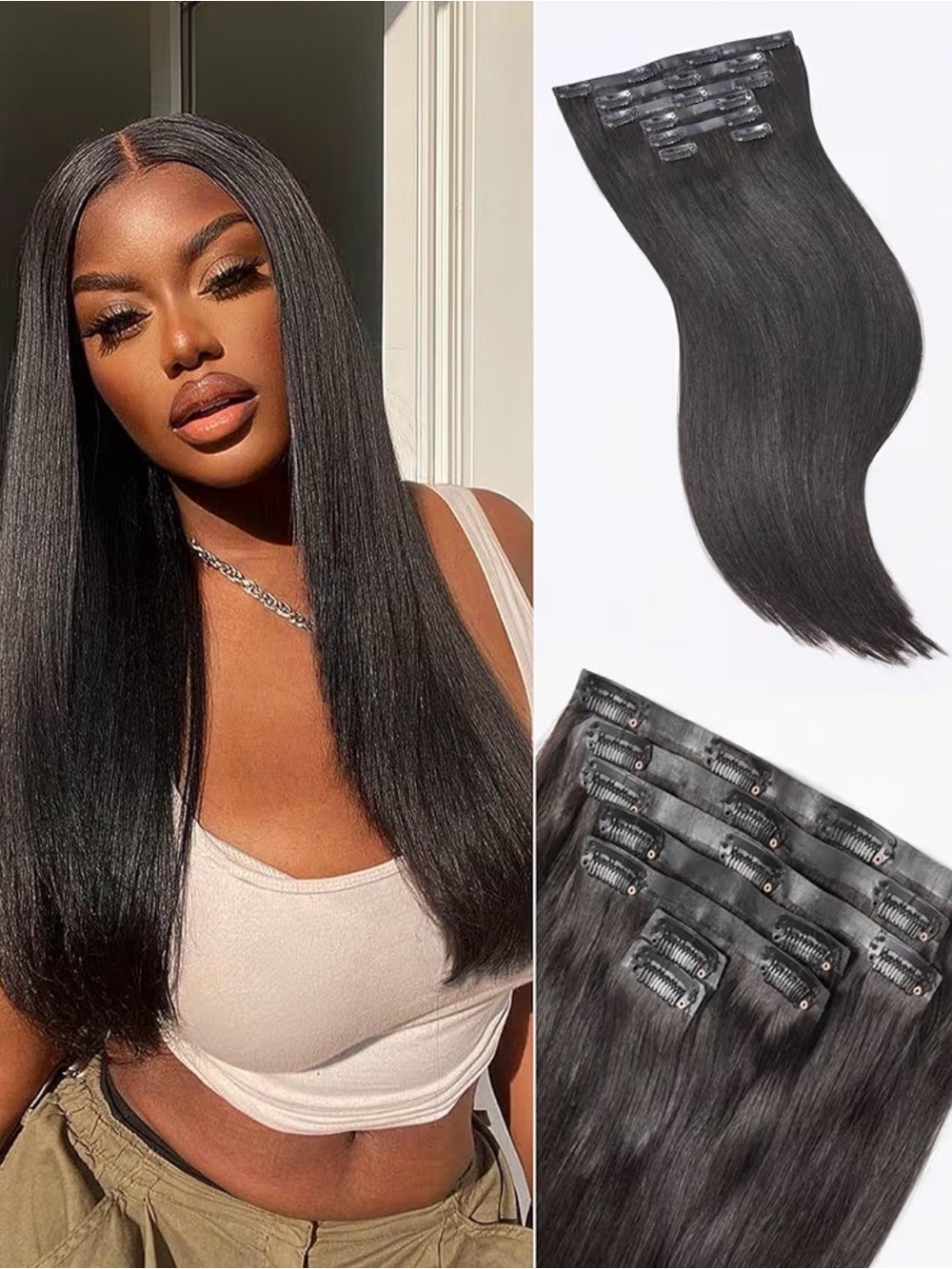 Yaki Straight #20 pulg Clip-In Hair Extensions- Natural Black
